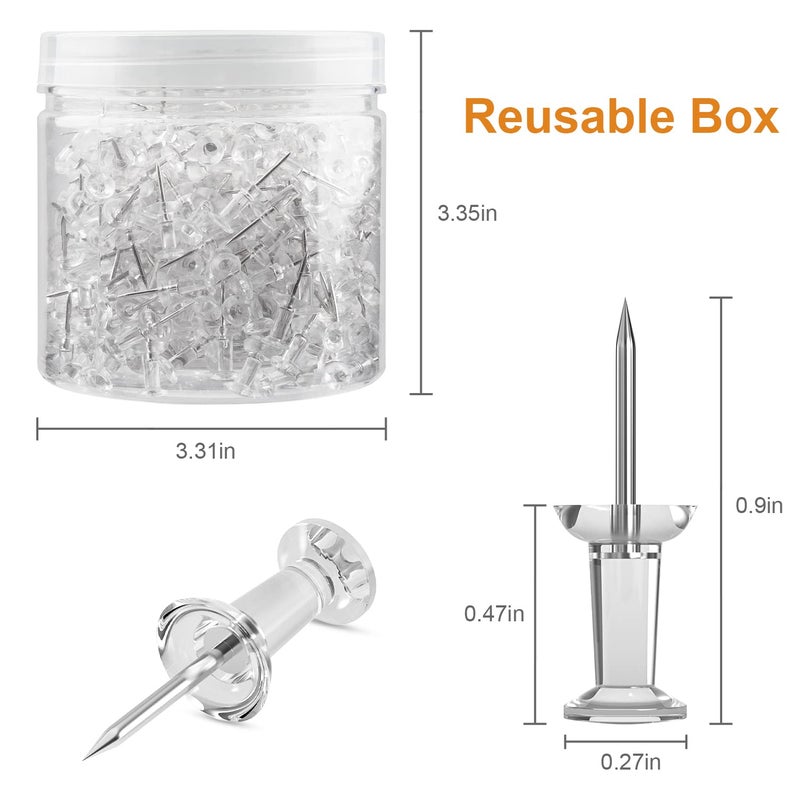 BetyBedy 400Pcs Push Pins, Clear Thumb Tacks for Bulletin Board, Stick Pins Thumb Tacks for Cork Board Wall Hangings, Office Push Pins Steel Point and Clear Plastic Head - Image 3